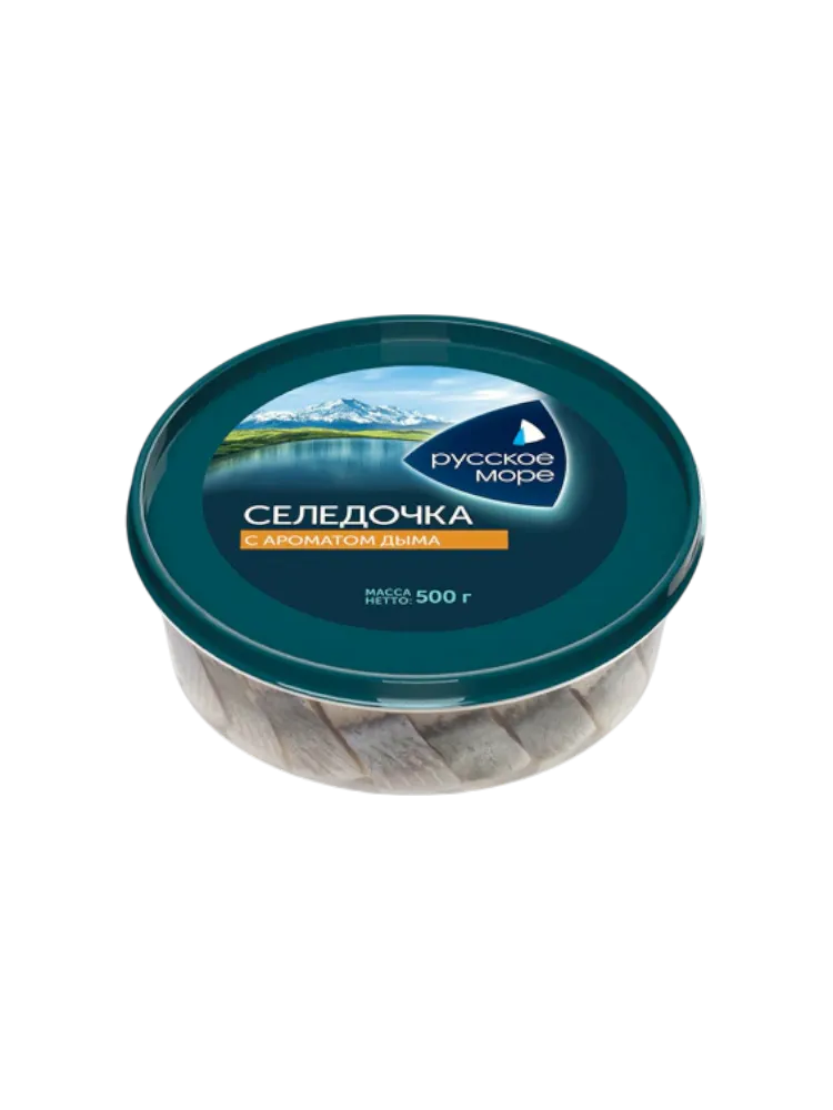 ФИЛЕ-КУСОЧКИ СЕЛЬДИ РУССКОЕ МОРЕ 500Г С АРОМАТОМ ДЫМА В МАСЛЕ