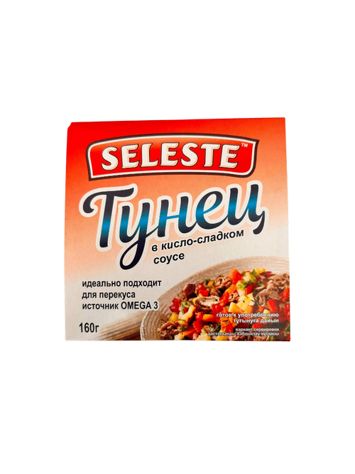 ТУНЕЦ CELESTE 160ГР ФИЛЕ КУСОЧКИ В КИСЛО-СЛАДКОМ СОУСЕ