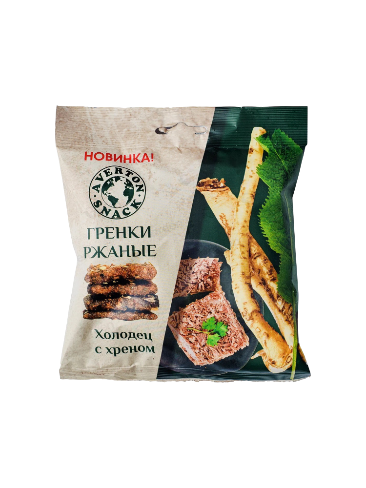 ГРЕНКИ РЖАНЫЕ СО ВКУСОМ ХОЛОДЕЦ С ХРЕНОМ AVERTON 100ГР 