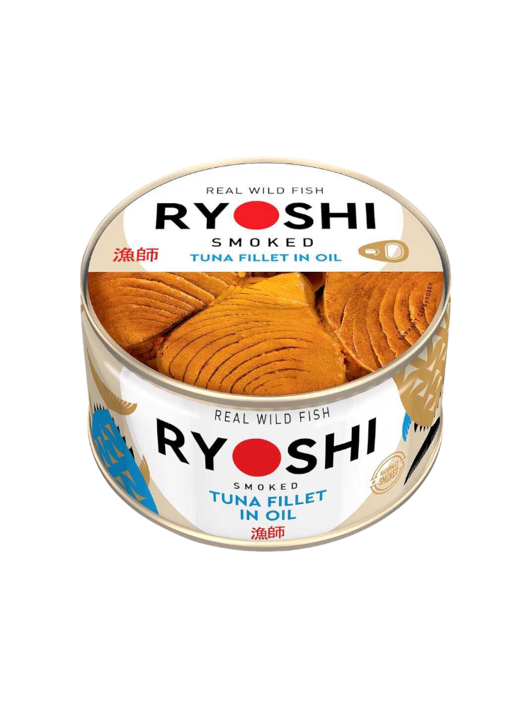 КОНСЕРВЫ ТУНЕЦ RYOSHI ПОЛОСАТЫЙ КОПЧЕННЫЙ В МАСЛЕ ФИЛЕ 185Г 
