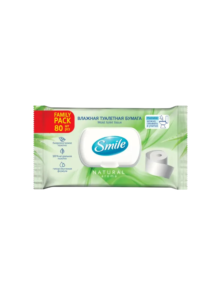 ВЛАЖНАЯ ТУАЛЕТНАЯ БУМАГА SMILE ДЛЯ ВЗРОСЛЫХ С КЛАПАНОМ 80ШТ