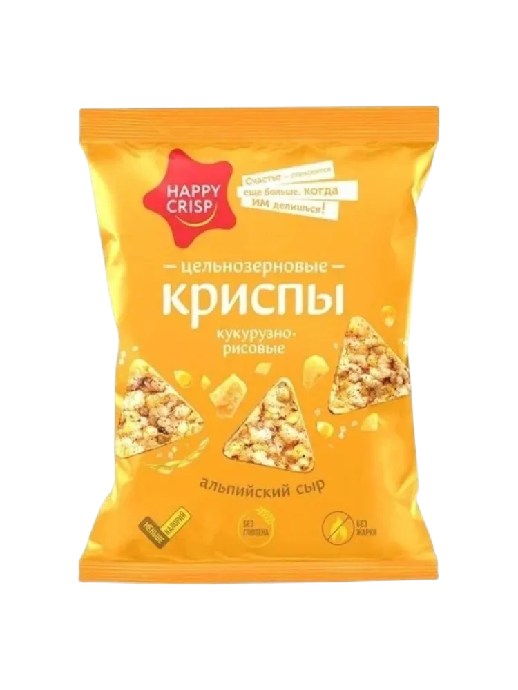 КРИСПЫ КУКУРУЗНО-РИСОВЫЕ HAPPY-CRISP АЛЬПИЙСКИЙ СЫР 50ГР 