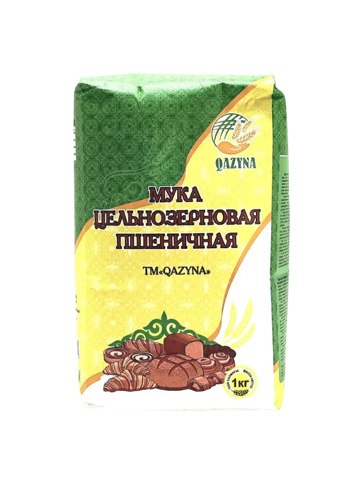 МУКА ПШЕНИЧНАЯ 1КГ ЦЕЛЬНОЗЕРНОВАЯ QAZYNA