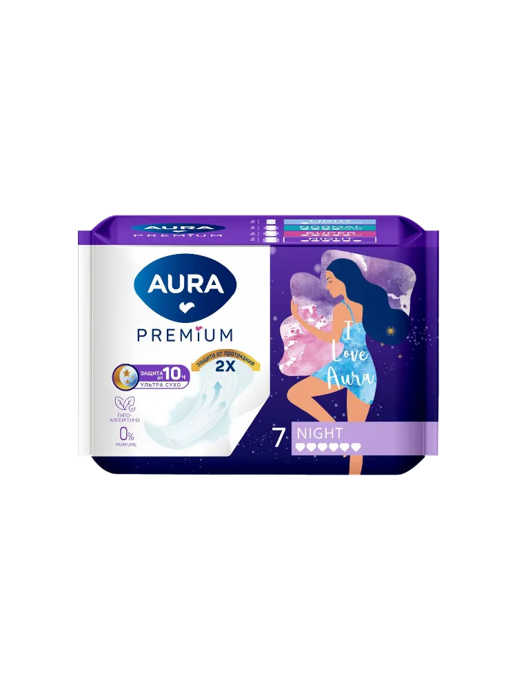 ПРОКЛАДКИ ГИГИЕНИЧЕСКИЕ AURA PREMIUM NIGHT 7ШТ