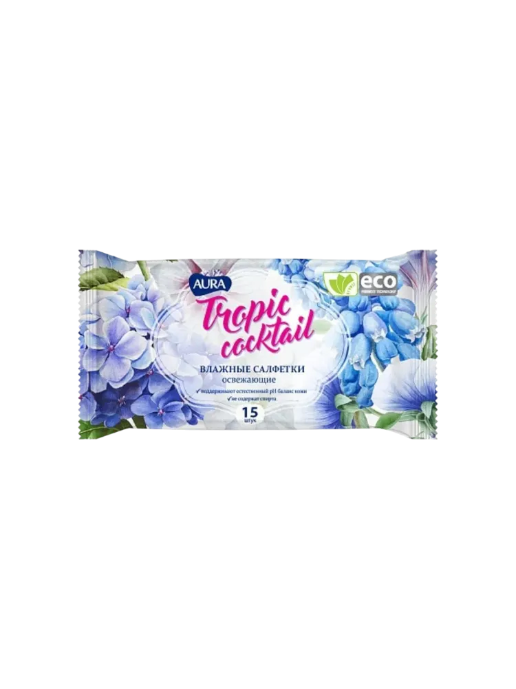 САЛФЕТКИ AURA 15ШТ TROPIC COCTAIL ВЛАЖ