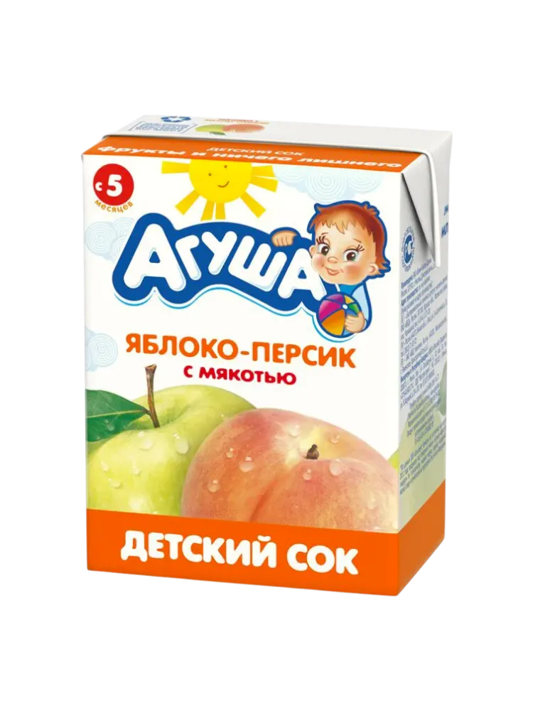 Сок детский с мякотью "Агуша" 0,2л Яблоко-Персик