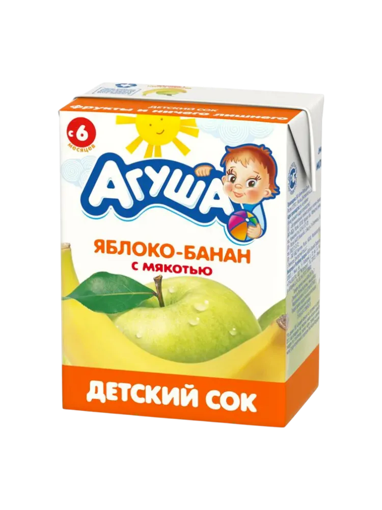 Сок детский с мякотью "Агуша" 0,2л Яблоко-Банан