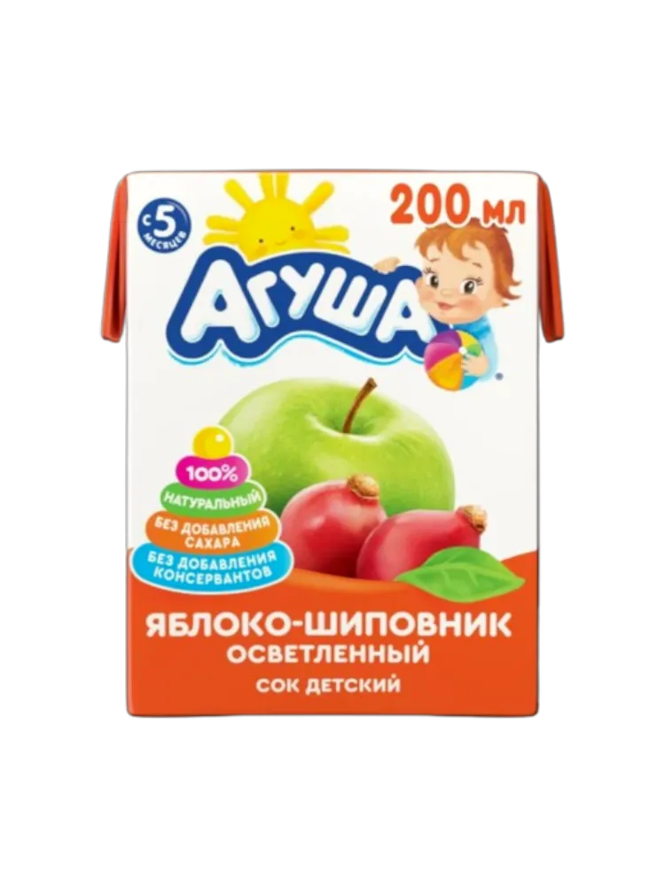 Сок детский с мякотью "Агуша" 0,2л Яблоко-Шиповник