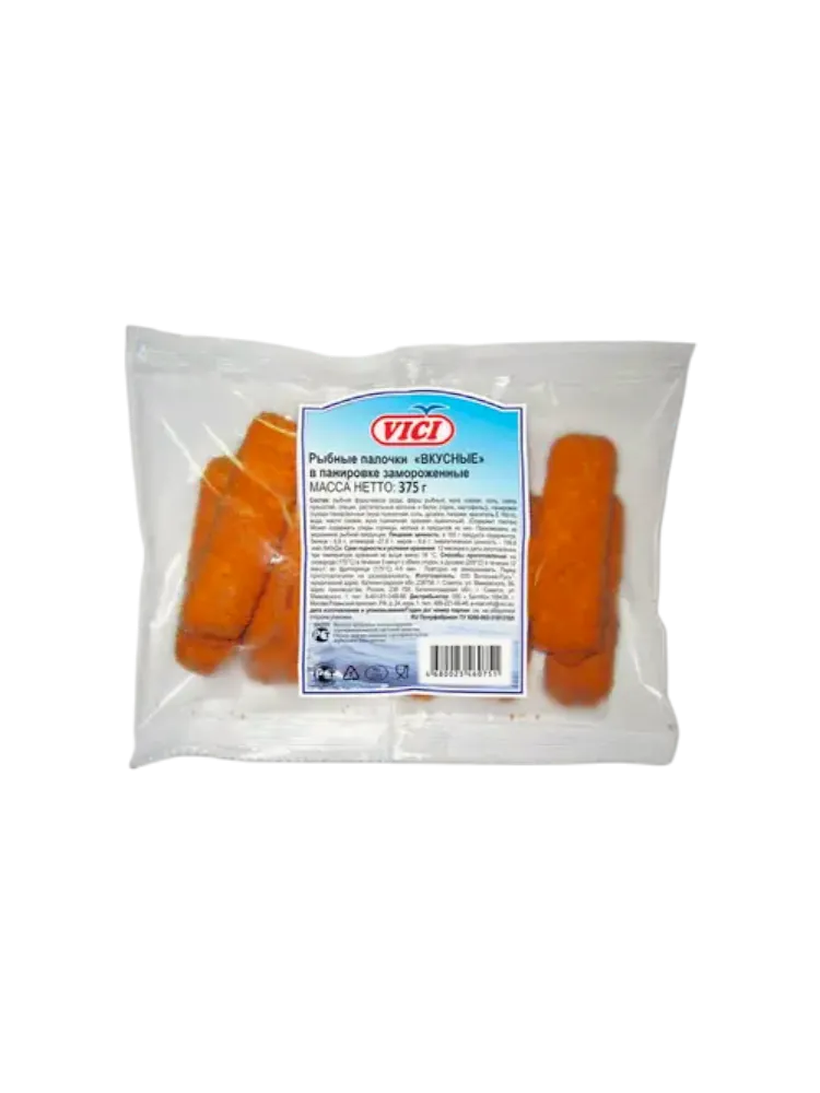 РЫБНЫЕ ПАЛОЧКИ В ПАНИРОВКЕ VICI 375Г ВКУСНЫЕ