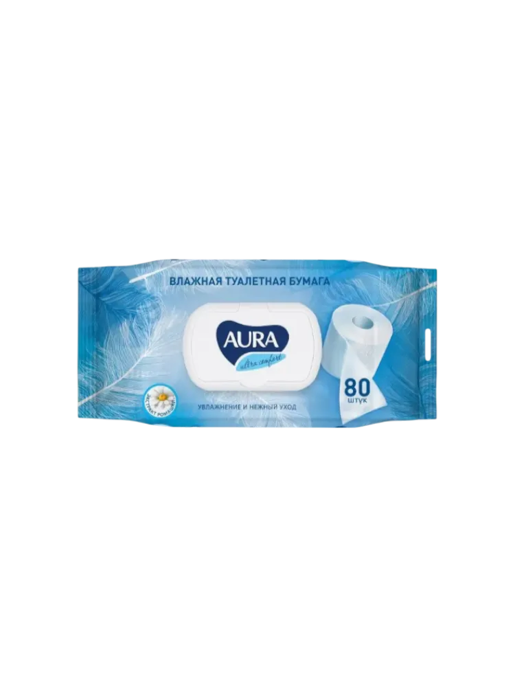 ТУАЛЕТ БУМАГА ВЛАЖ AURA 80ШТ COMFORT РОМАШКАКРЫШКА