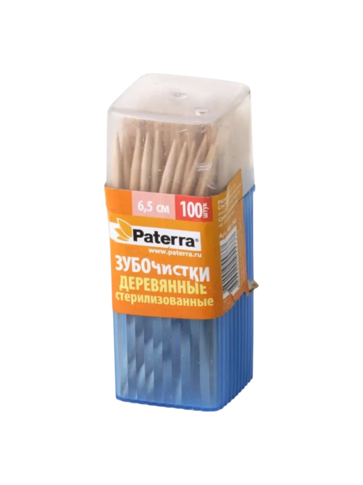 ЗУБОЧИСТКИ PATERRA ДЕРЕВ 100ШТ КВАДРАТ ПЛ/Б  401-782