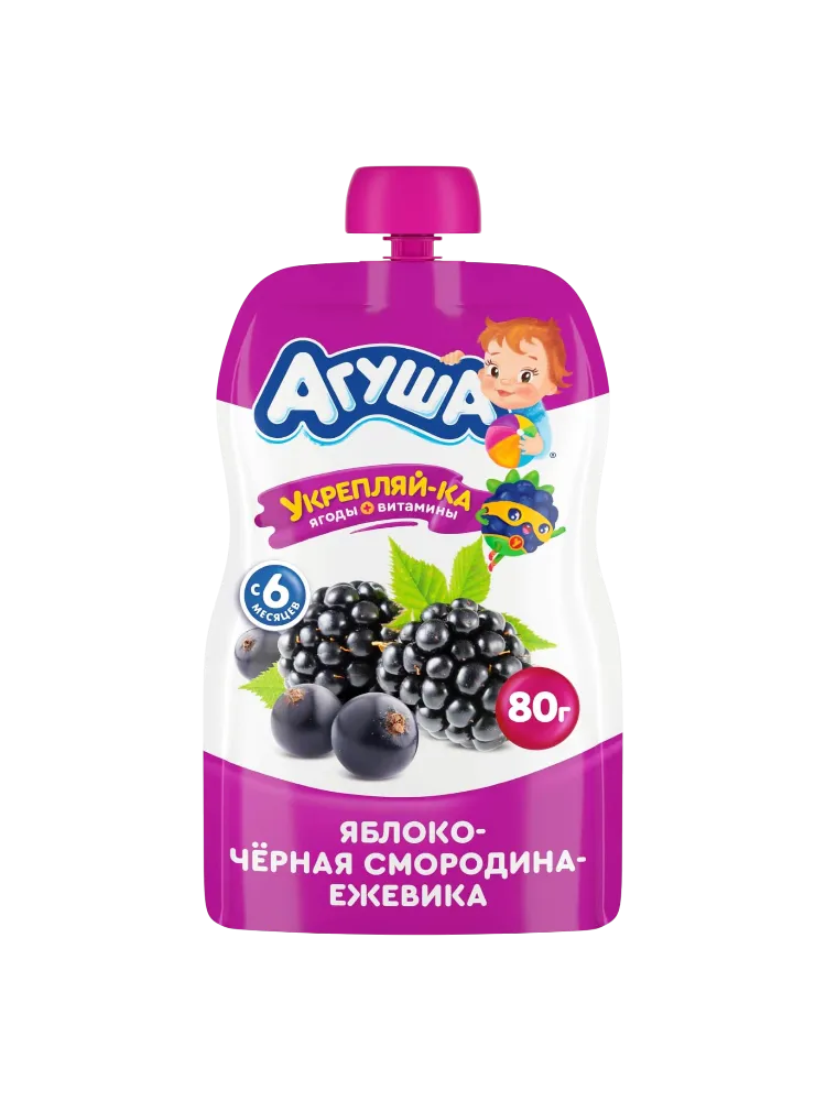 ПЮРЕ АГУША ЯБЛОКО/ЧЕРНАЯ СМОРОДИНА/ЕЖЕВИКА 80Г