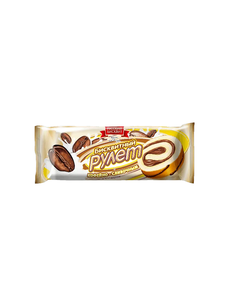 РУЛЕТ РУССКИЙ БИСКВИТ С КОФЕЙНО-СЛИВОЧНЫМ ВКУСОМ 175Г