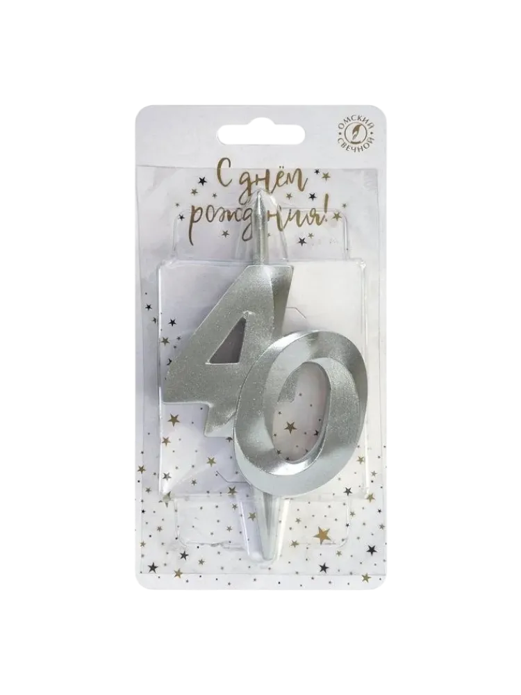 СВЕЧА ДЛЯ ТОРТА ВИТАЯ ЦИФРА 40 СЕРЕБРО(12)