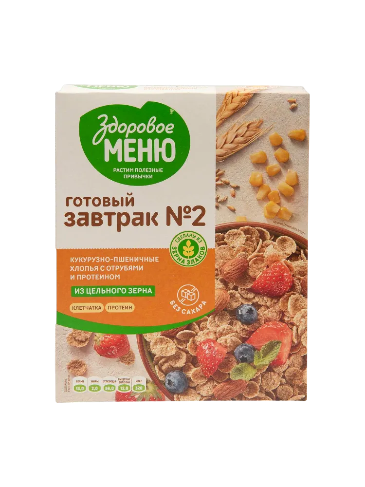 ХЛОПЬЯ ЗДОРОВОЕ МЕНЮ 200Г КУКУРУЗ-ПШЕНИЧ ОТРУБИ/ПРОТЕИН