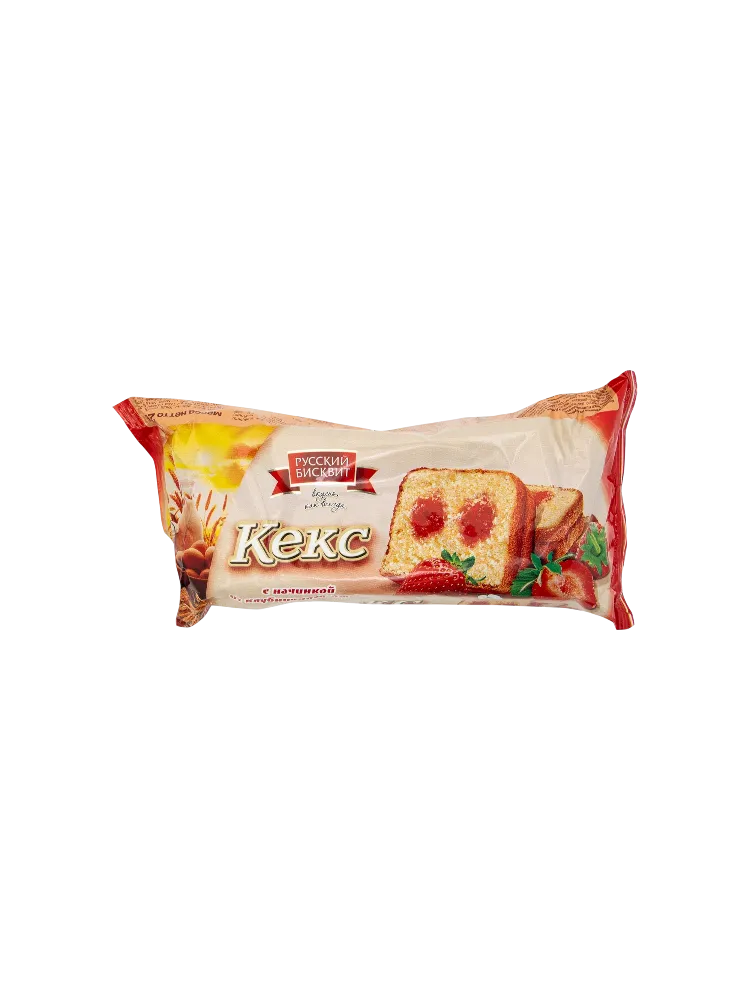 КЕКС РУССКИЙ БИСКВИТ 225Г БИСКВИТНЫЙ КЛУБНИЧНЫЙ
