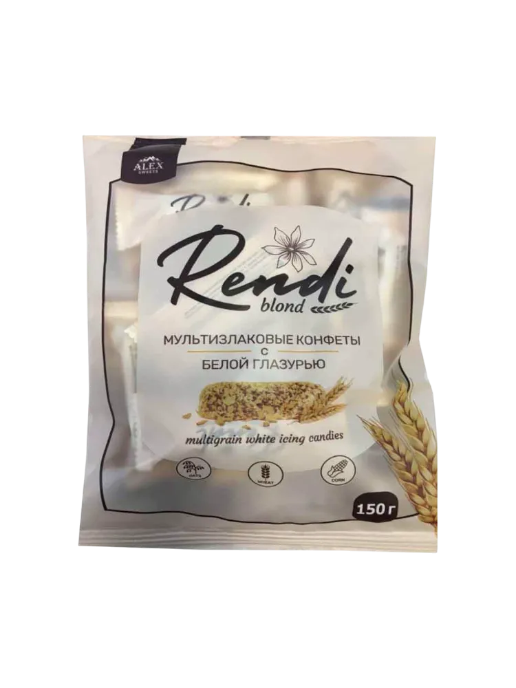КОНФЕТЫ RENDI МУЛЬТИЗЛАКОВЫЕ BLOND С БЕЛОЙ ГЛАЗУРЬЮ 150Г