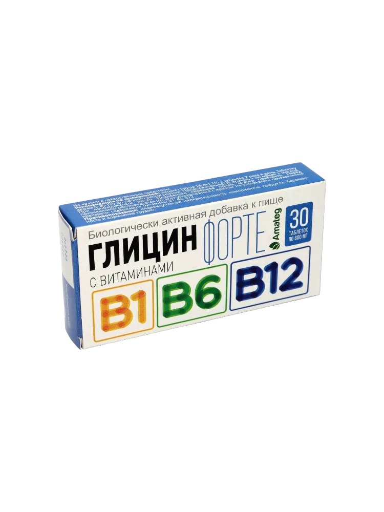 Глицин Форте Эвалар с витаминами В1, В6, В12 таб. 0,6 №30 - фото 1