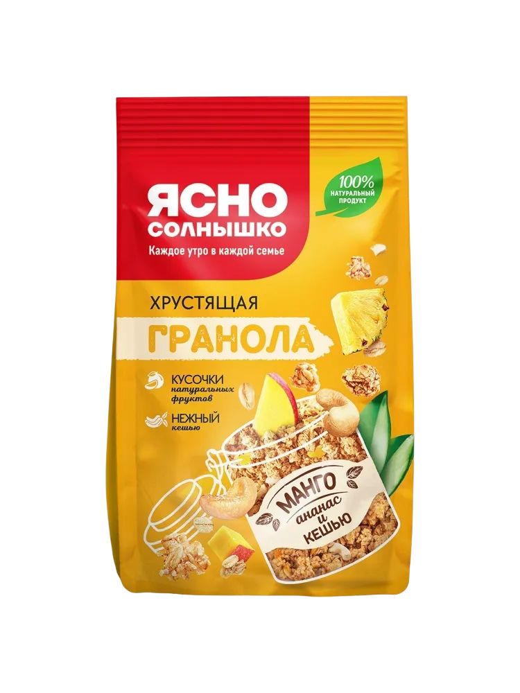 ГРАНОЛА ЯСНО СОЛНЫШКО 250Г ХРУСТЯЩАЯ МАНГО/АНАНАС/КЕШЬЮ