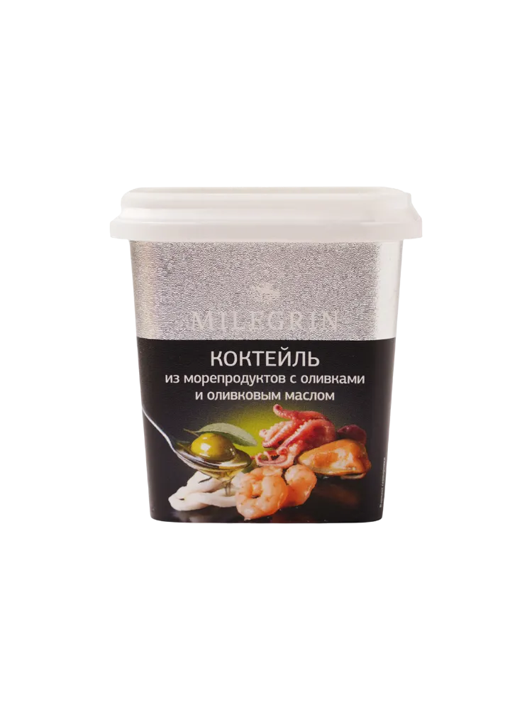 КОКТЕЙЛЬ МИЛЕГРИН 270Г МОРЕПРОДУКТЫ С ОЛИВКАМИ/ОЛИВКОВЫМ МАСЛОМ