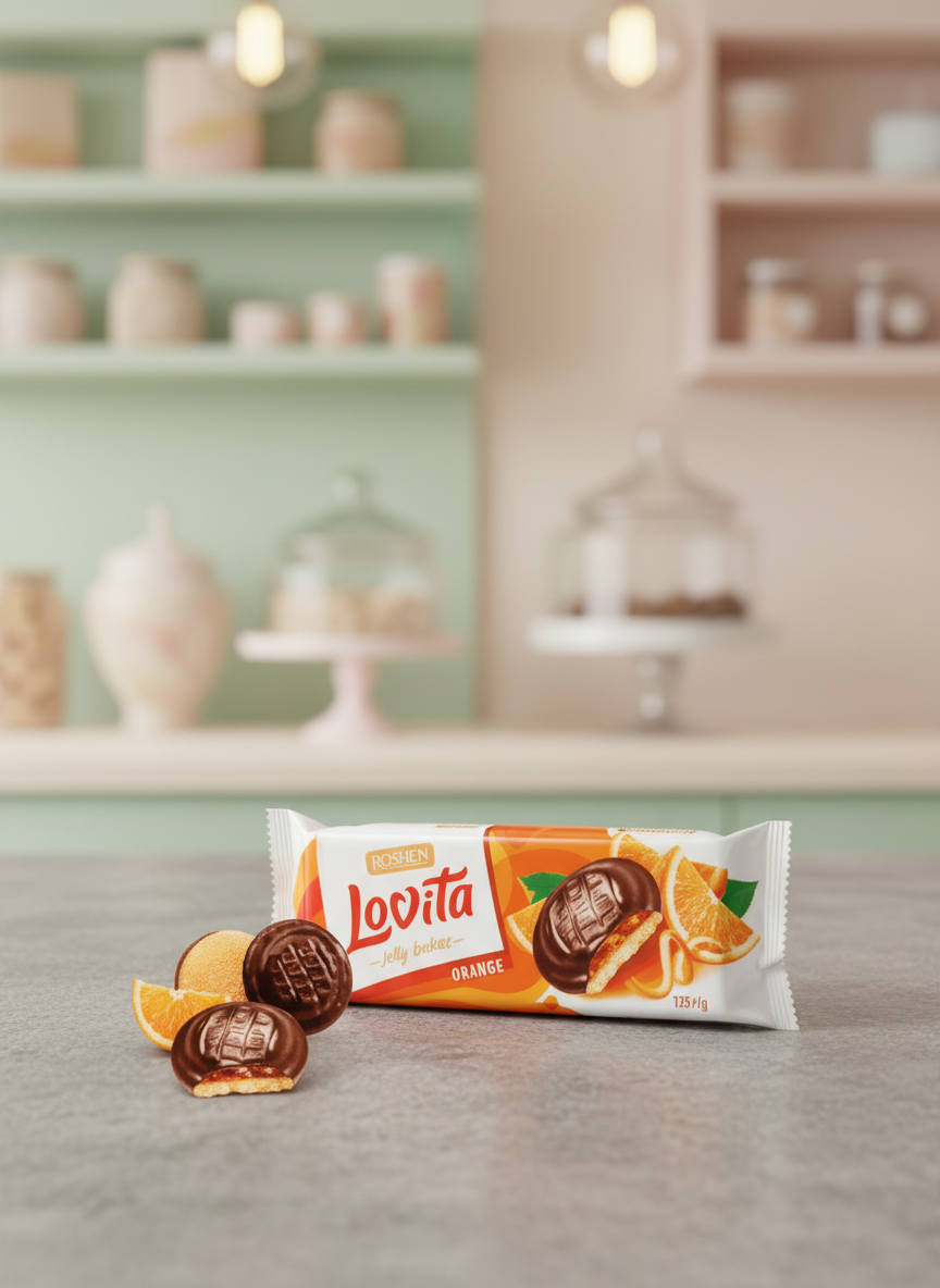 Сдобное печенье Lovita Jelly Cookies с желейной начинкой со вкусом апельсина 135г - фото 1