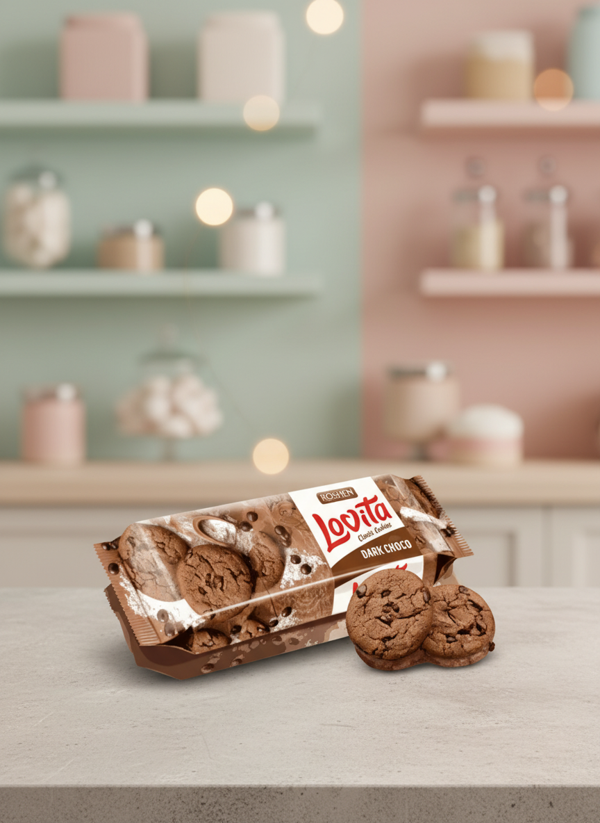 Сдобное печенье Lovita Classic Cookies с какао и кусочками глазури 150г - фото 1