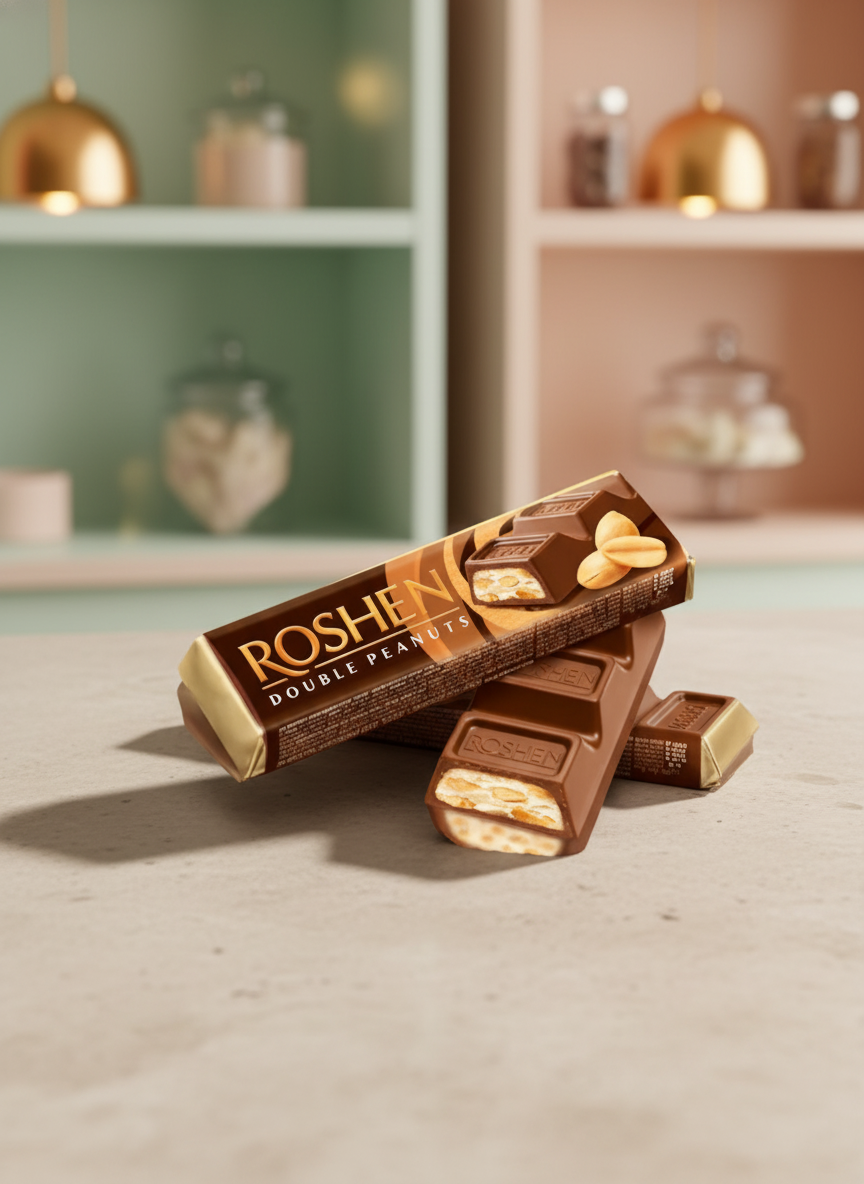 Батон ROSHEN "Double peanuts" мол-шок с арахисом и арахисовым кремом 39г