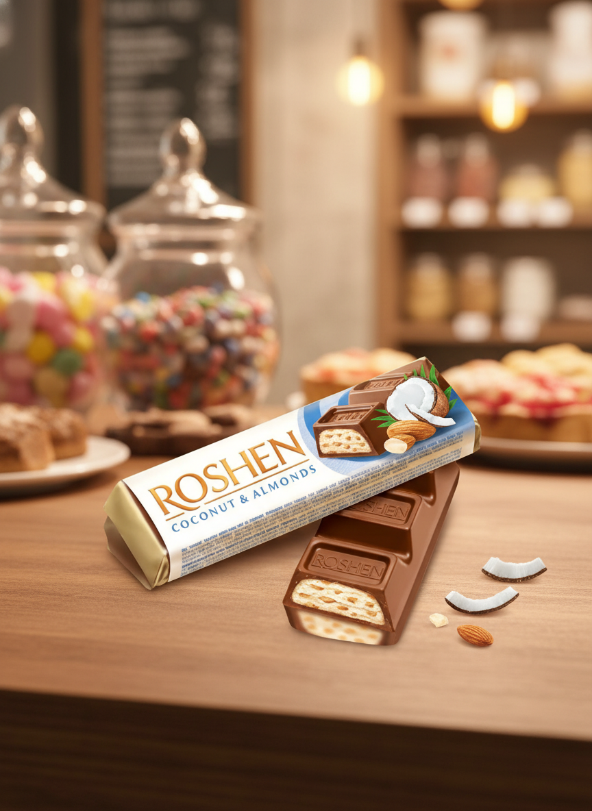 Батон ROSHEN мол-шок с кокосом и миндалём 38г