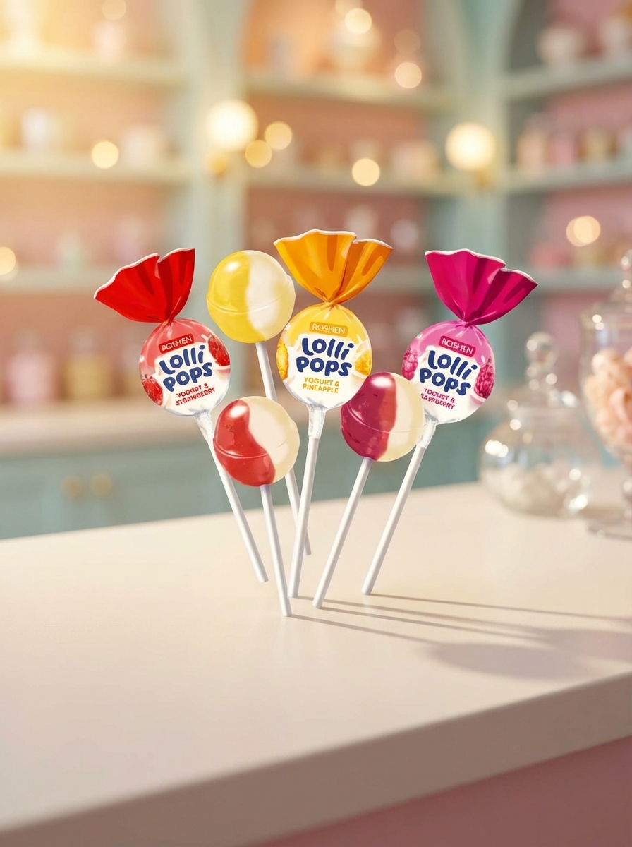 КАРАМЕЛЬ Roshen LolliPops с йогуртовыми вкусами 0.92кг