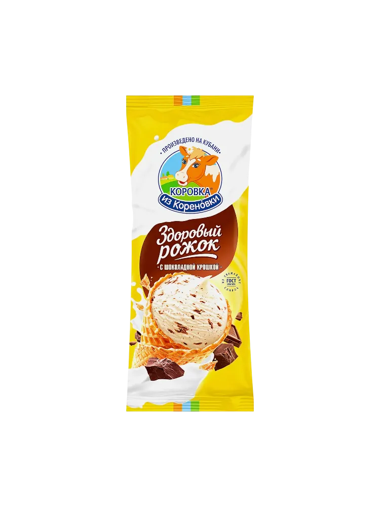 МОРОЖЕНОЕ КОРОВКА ИЗ КОРЕНОВКИ РОЖОК С ШОК  КРОШКОЙ 90Г(24)