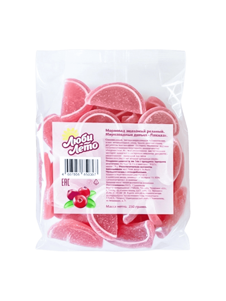 МАРМЕЛАДНЫЕ ДОЛЬКИ ЛЮБИ ЛЕТО  СО ВКУСОМ КЛЮКВЫ 250 Г (18)