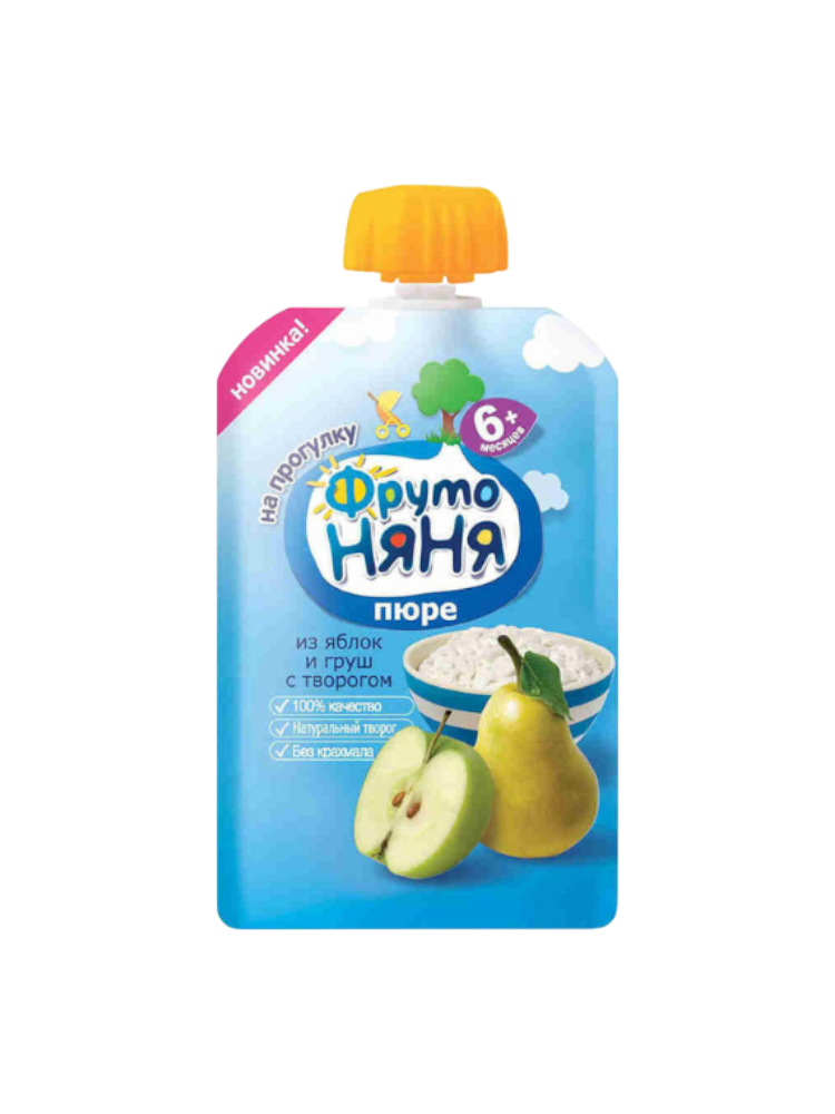 ПЮРЕ ФРУТОНЯНЯ 90Г ЯБЛОКО ГРУША С ТВОРОГОМ 