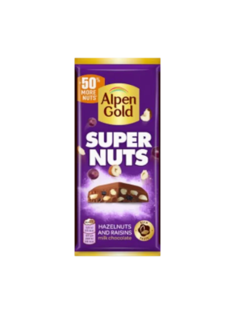 ШОК ALPEN GOLD SUPER NUTS 120Г МОЛ ФУНДУК/ИЗЮМ - фото 1