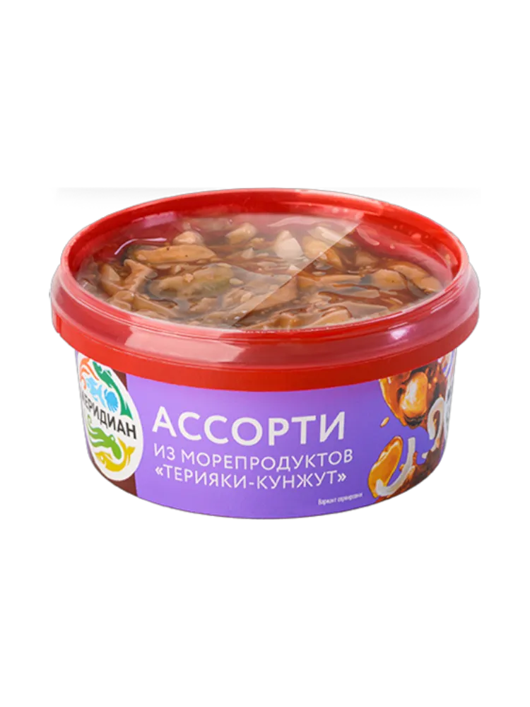 АССОРТИ МЕРИДИАН 180Г МОРЕПРОДУКТЫ В СОУСЕ ТЕРИЯКИ С КУНЖУТОМ