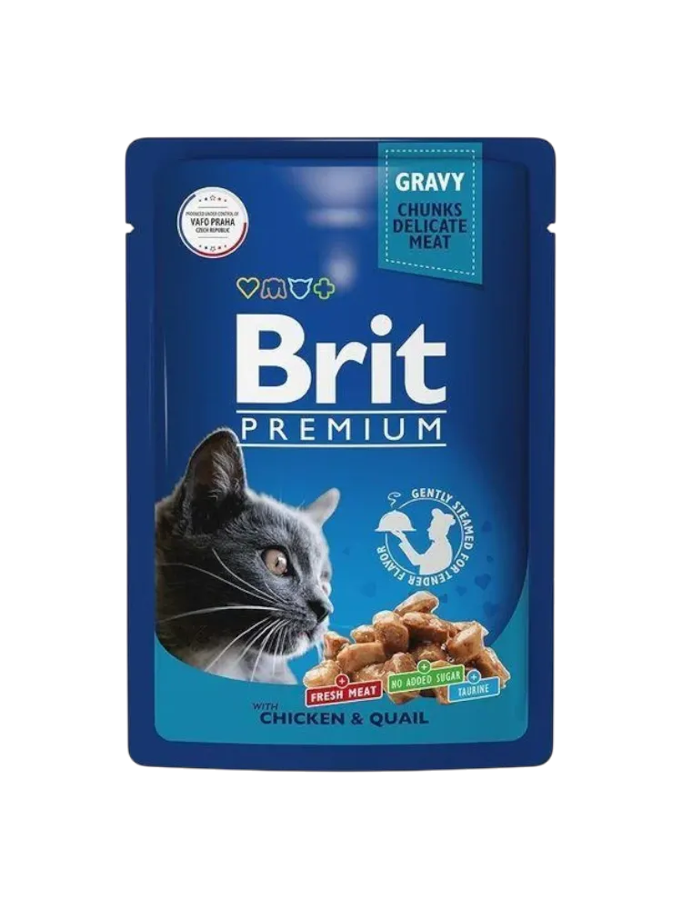 КОРМ Д/КОШЕК BRIT 85Г PREMIUM ЦЫПЛЕНОК/ПЕРЕПЁЛКА В СОУСЕ - фото 1