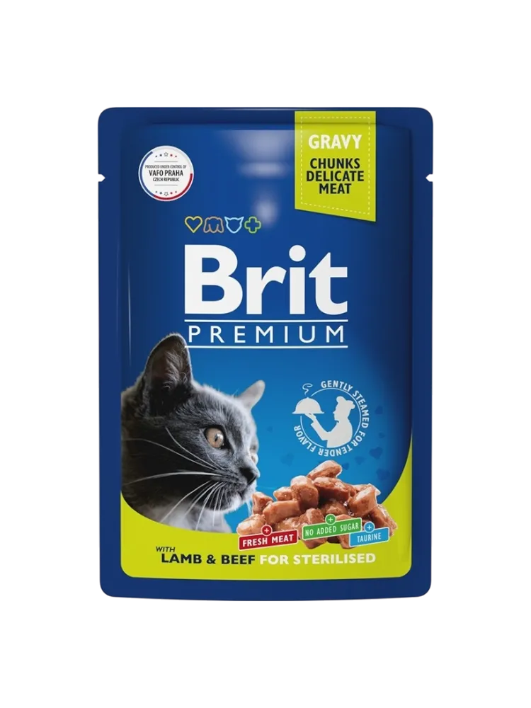 КОРМ Д/КОШЕК BRIT 85Г PREMIUM ЯГНЁНОК/ГОВЯДИНА В СОУСЕ - фото 1