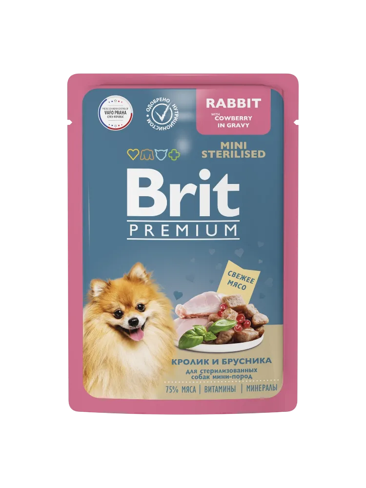 КОРМ Д/СОБАК BRIT 85Г PREMIUMР КРОЛИК/БРУСНИКА В СОУСЕ