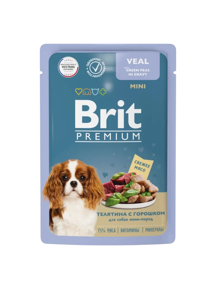 КОРМ Д/СОБАК BRIT PREMIUM  85Г ТЕЛЯТИНА/ЗЕЛЕНЫЙ ГОРОХ В СОУСЕ
