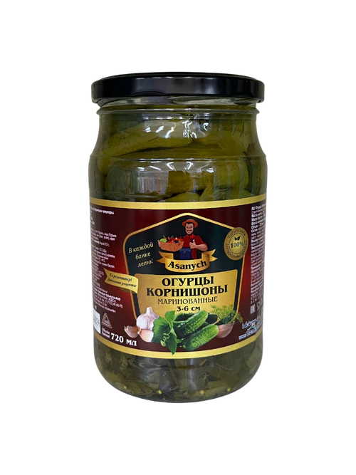 ОГУРЦЫ ASANYCH КОРНИШОНЫ 3-6СМ МАРИНОВАННЫЕ720МЛ(8)