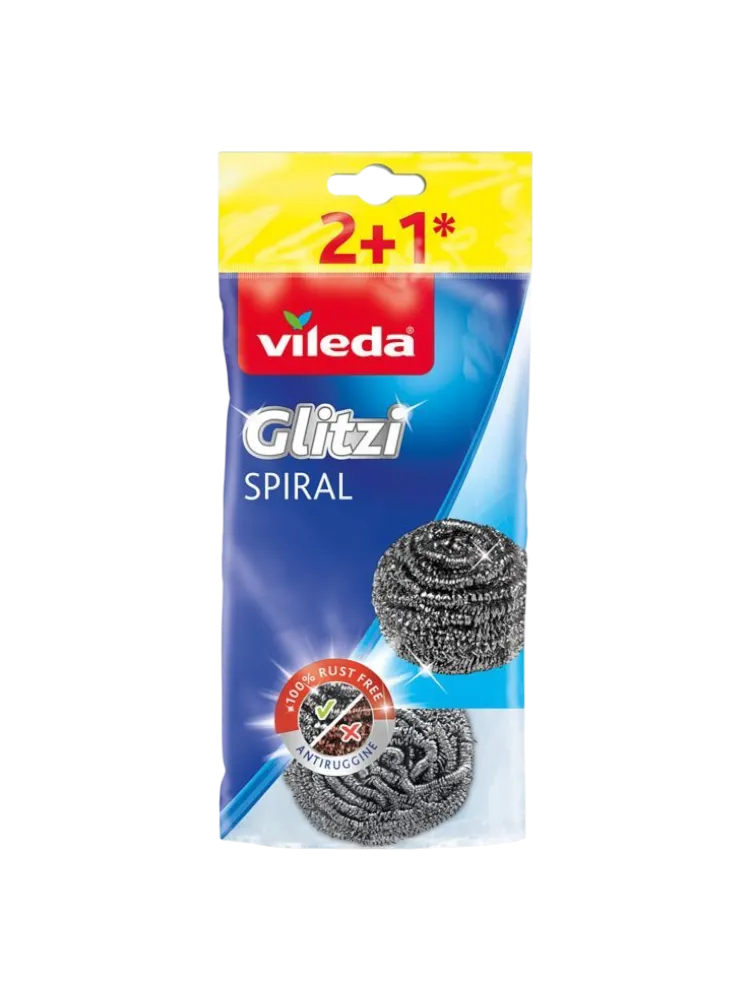 ГУБКА VILEDA GLITZI POWER INOX ИЗ МЕТАЛЛИЧЕСКОЙ СПИРАЛИ 2+1ШТ