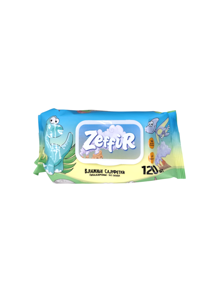 ВЛАЖНЫЕ САЛФЕТКИ ZEFFIR DINOSAURS 120ШТ