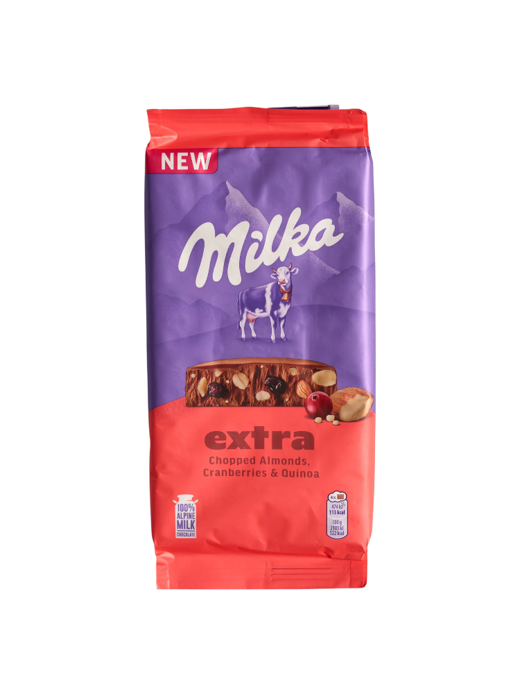 ШОК МОЛОЧНЫЙ MILKA 130Г EXTRA МИНДАЛЬ/КЛЮКВА/КИНОА - фото 1