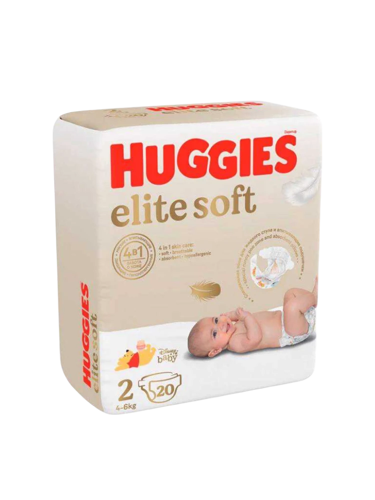 ПОДГУЗНИКИ HUGGIES ELITE SOFT 2 CONV 4-6КГ 25/20ШТ
